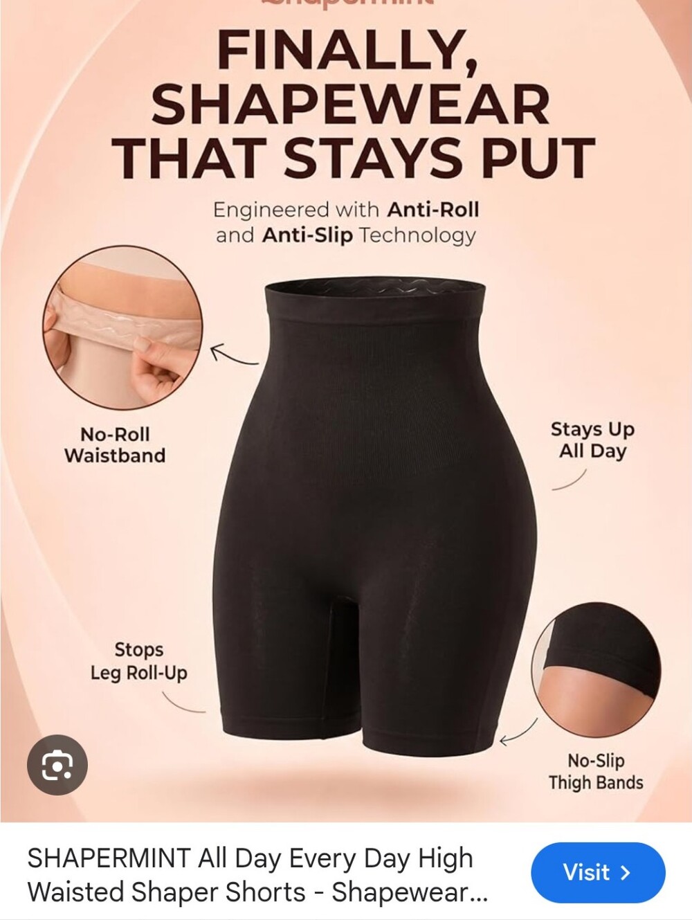 Shapermint Essentials Black High-Waisted Shaper Shorts M/L Bnwot - Picture 3 of 6